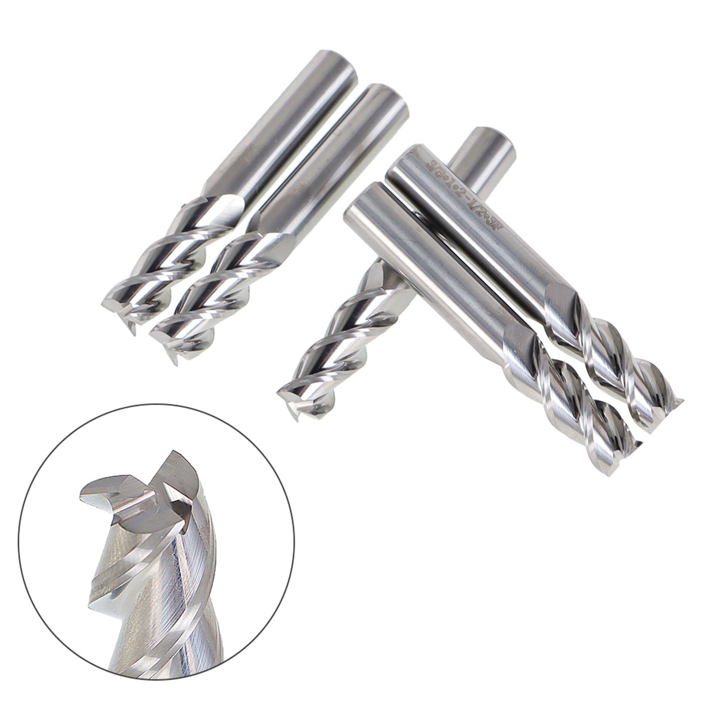 findmall 5Pcs 3/8 Inch Helix Carbide End Mill 3 Flute 1 Inch Length of Cut Fit for Aluminum Cut Non-Ferrous Metal Upcut CNC Spiral Router Bit