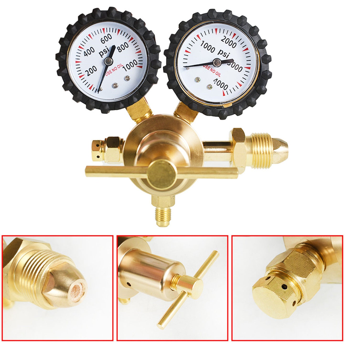 findmall 1/4 Flare Output 0-800 psi Delivery Pressure Brass Piston Nitrogen Regulator