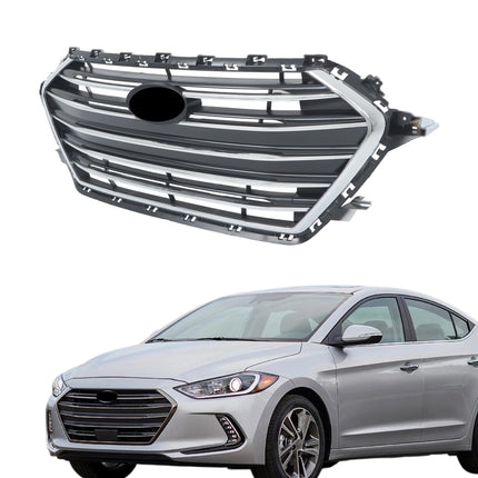 Findmall Front Upper Grille for 2017-2018 Hyundai Elantra Sedan, Black with Chrome Trim