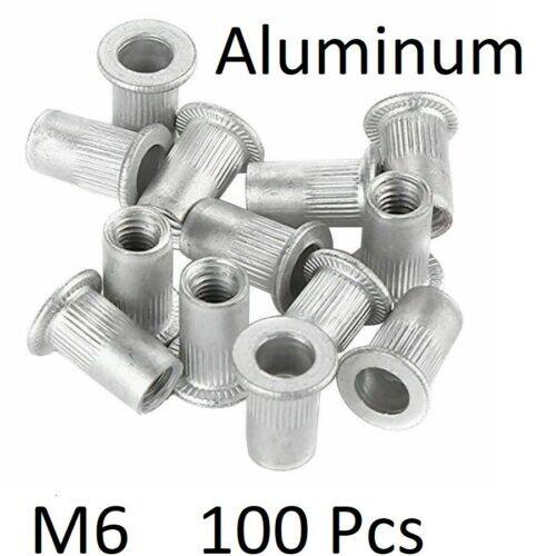 100Pcs M6 Rivet Nuts Kit Metric Aluminum Flat Head Threaded Rivet Nut Insert Nutsert Rivet Nuts Assortment Kit