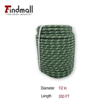 Findmall 1/2in x 150FT / 200FT 48 Strands Polyester Braided Rope, Heavy Duty Bull Rope for Arborist Tree Work, Pulling & Rigging