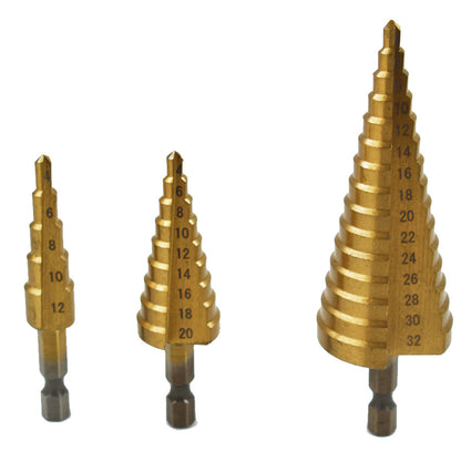 New 3Pcs HSS High Speed Steel Step Cone Drill Titanium Steel Metal Hole Cutter Bit Set with 1/4" 4-12/20/32MM