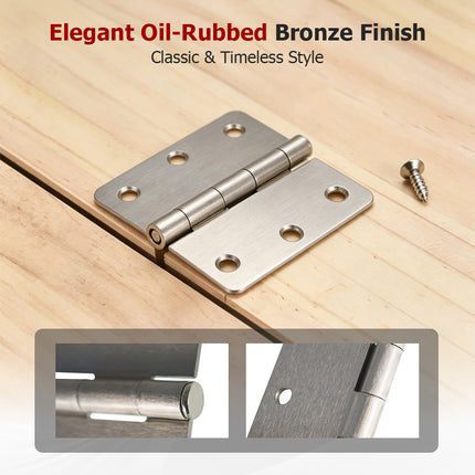 findmall 3.5 Inch Door Hinges- Oil Rubbed Bronze, 5/8" Radius Corners, Heavy Duty Hinges for Interior & Exterior Doors