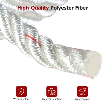 findmall 3-Strand Arborist Rigging Rope – Heavy Duty Tree Climbing & Outdoor Work Rope, 2038 LBS Breaking Strength (White&Red)