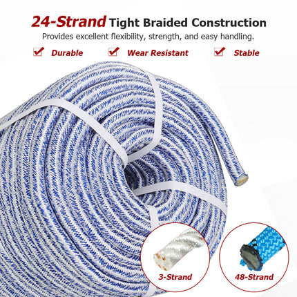 findmall 3/4" 24-Strand Braided Polyester Rope – High Strength Arborist Tree Felling & Rigging Rope for Swing, Camping & Bundling