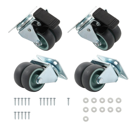 Findmall 4 Pack 2 Inch Dual Wheel Swivel Casters, 2 Swivel Casters with Total Lock Brake & 2 Swivel Casters, Plate Mount Polyurethane Caster Wheels for Furniture, Carts & Workbenches