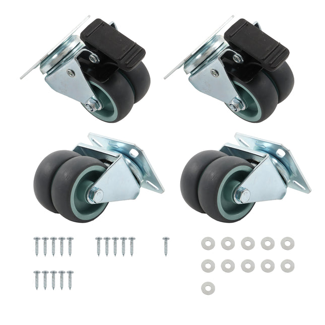 Findmall 4 Pack 2 Inch Dual Wheel Swivel Casters, 2 Swivel Casters with Total Lock Brake & 2 Swivel Casters, Plate Mount Polyurethane Caster Wheels for Furniture, Carts & Workbenches