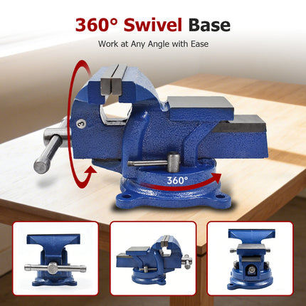 findmall 4"–6" Bench Vise with Anvil – Heavy Duty Tabletop Vise with Swivel Locking Base for Workshop & DIY Use