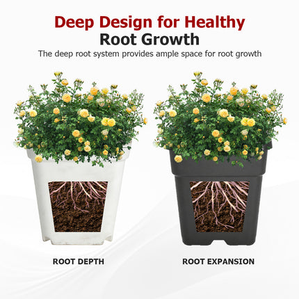 findmall 10PCS Square Black/ White Nursery Pots – Durable Plastic Plant Pots for Seedlings, Soil Plants & Garden Growing Containers