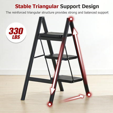 findmall Aluminum Folding Step Ladder – Lightweight Step Stool with Wide Anti-Slip Pedal, 330lb Capacity for Home, Kitchen & Office