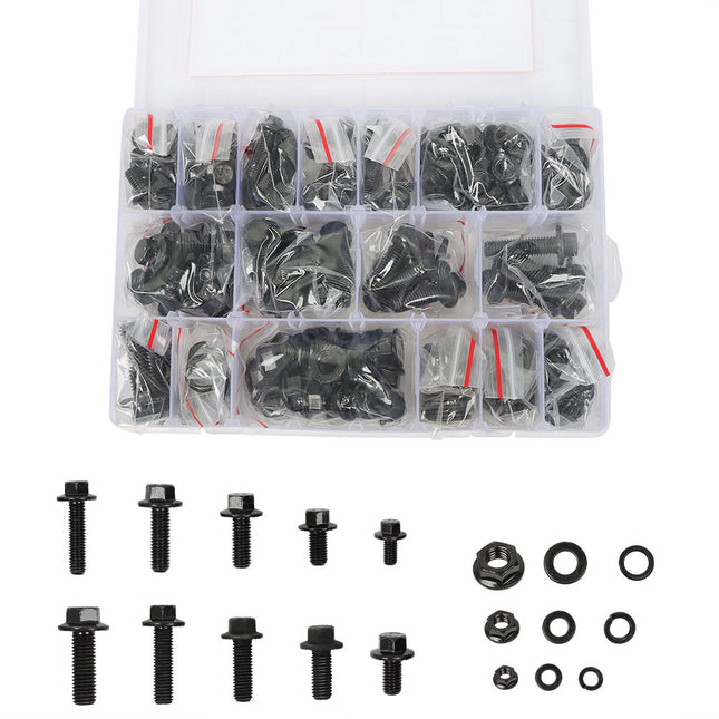 findmall 272PCS Metric Flange Hex Bolts & Nuts Kit – M6/M8/M10 Class 10.9 Black Zinc Plated, Full Thread Assortment (12–30mm)