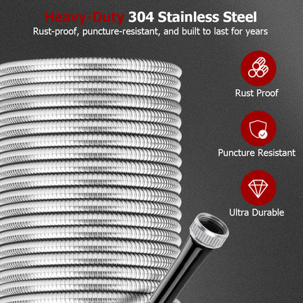 findmall Stainless Steel Garden Hose with Nozzle – Flexible, Kink-Free, Rust-Proof Heavy Duty Metal Water Hose