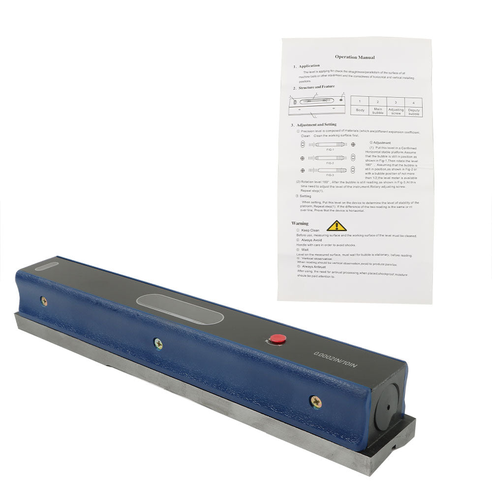 12 Inch Professional Precision Level with Box, 0.0002/10 Inch Accuracy Strip Level for Checking the Work of Machinists Toolmakers