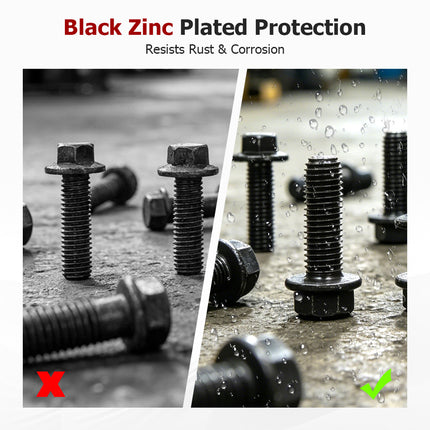 findmall 272PCS Metric Flange Hex Bolts & Nuts Kit – M6/M8/M10 Class 10.9 Black Zinc Plated, Full Thread Assortment (12–30mm)