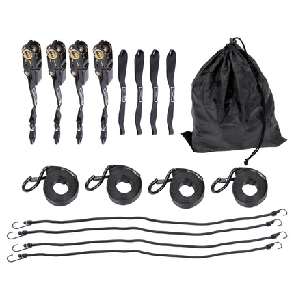 Findmall 4 Pack 1 Inch x 15 Ft Ratchet Tie Down Straps Kit 2200 lbs Break Strength with S Hooks, Loop Straps and Bungee Cords for Motorcycle, ATV, Trailer and Moving