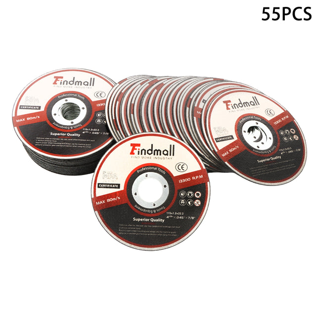 Findmall 4.5 Inch (115mm) Cut Off Wheel 50/55/100/200 Pack, 3/64" Ultra Thin Metal Cutting Disc, Aluminum Oxide Abrasive Wheel for Steel & Stainless Steel, 7/8" Arbor Angle Grinder