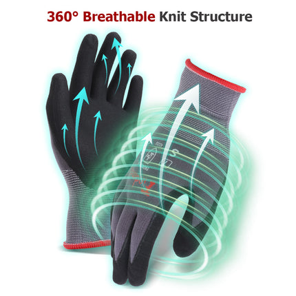 findmall 3-12 Pairs Micro-Foam Nitrile Coated Work Gloves – Seamless Knit Nylon Safety Gloves for Home & Industrial Use