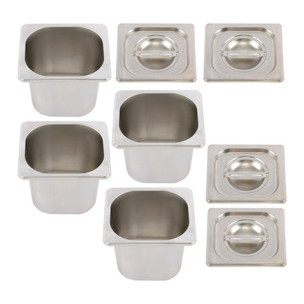 Findmall Stainless Steel Hotel Pans with Lids, 1/6 Size, 6" Deep, 7 × 6.5 × 6 Inches, for Steam Tables, Restaurants, Catering & Food Storage
