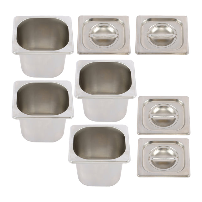 Findmall Stainless Steel Hotel Pans with Lids, 1/6 Size, 6" Deep, 7 × 6.5 × 6 Inches, for Steam Tables, Restaurants, Catering & Food Storage