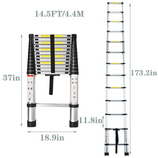 findmall 10.5/12.5/14.5FT Telescoping Ladder Extension Ladders Folding Non-Slip Aluminum