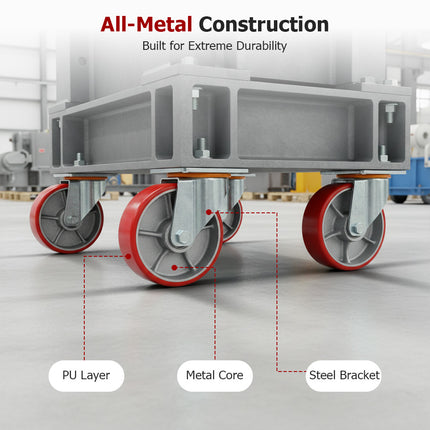findmall Heavy Duty 6" Metal Caster Wheels (4 Pack) with Brake – 360° Swivel Industrial Casters for Carts, Workbench & Equipment