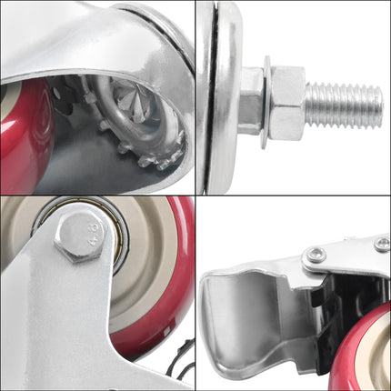 Findmall 4 Pack 3" Polyurethane Swivel Caster Wheels with Double Lock Brake, M10-1.5 × 25mm Threaded Stem, Heavy Duty Casters for Workbenches, Furniture & Utility Carts