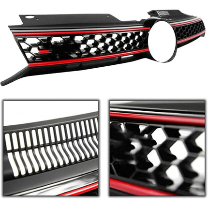 Findmall Front Grille for 2010-2014 Golf Mk6, Black with Red Trim
