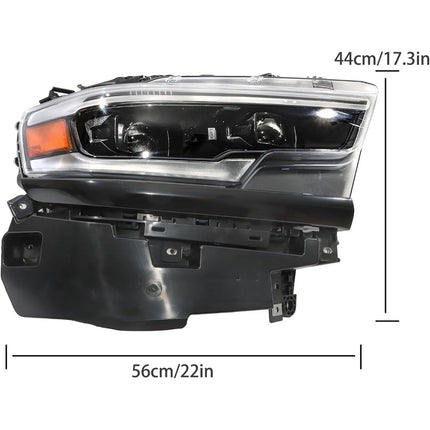 Findmall Headlights Assembly Replacement for Ram 1500 2019-2024 Black Passenger Side Dual Projector Right W/DRL