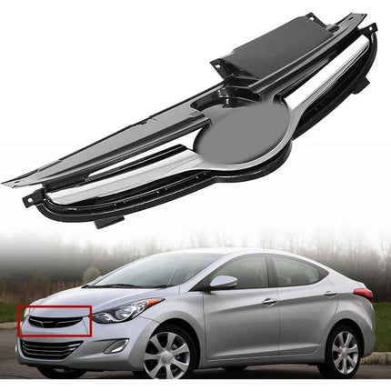 Findmall Front Grille for 2011-2013 Hyundai Elantra Sedan, Black with Chrome Trim