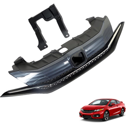 Findmall Front Upper Grille Assembly for 2014-2015 Honda Civic Coupe, Black with Chrome Trim