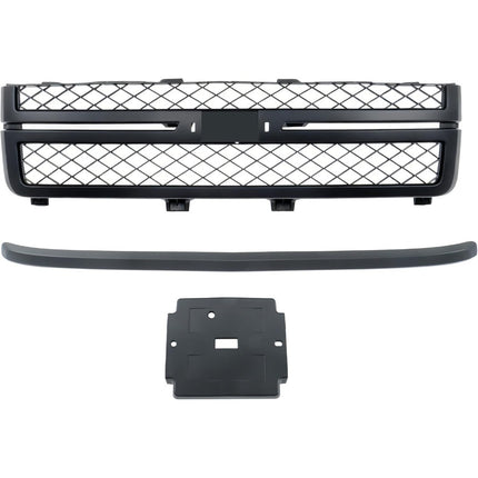 Findmall 2-Piece Matte Black Front Bumper Grille and Hood Molding Trim Kit Replacement for Silverado 2500HD and 3500HD 2011-2014 20966058 20963700