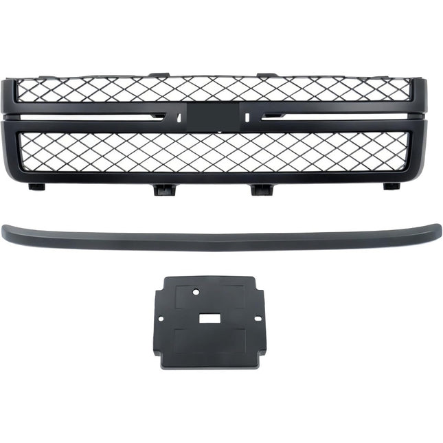 Findmall 2-Piece Matte Black Front Bumper Grille and Hood Molding Trim Kit Replacement for Silverado 2500HD and 3500HD 2011-2014 20966058 20963700