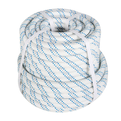 findmall 5/8 In Braid Polyester Rope Bull Rigging High Force Polyester Rope 150 FT White Grey Blue