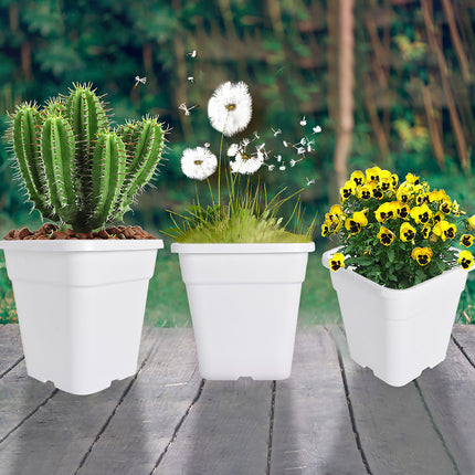 Findmall 5-Pack 10 Gallon Square Planter Nursery Pots, Flower Plant Container Injection Molded Plastic Nursery Pots Gardening Pots for Indoor Outdoor Vegetables, Succulents, White