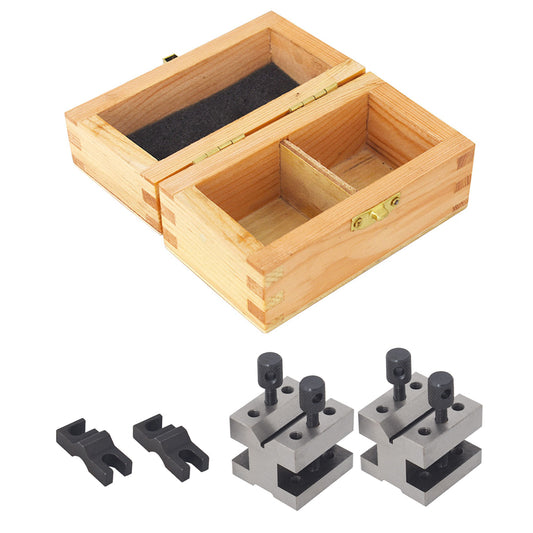 findmall V Block with Clamp Set Hardened Steel 90 Degree Angle Accuracy V Block Set 1-3/8 x 1-3/8 x 1-3/16 Multi-use Gauge Gage Machinist Tool with Wooden Case