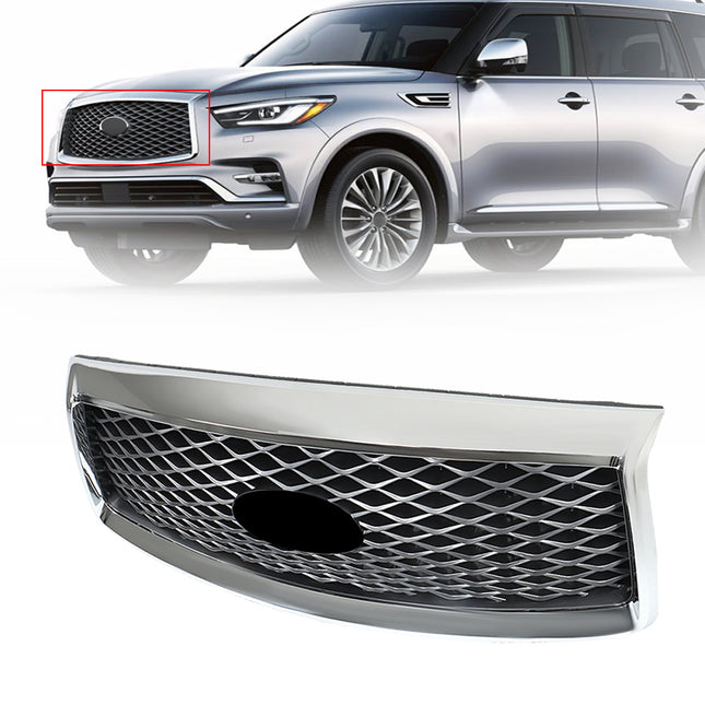 Findmall Chrome Honeycomb Mesh Front Upper Bumper Grille Replacement for QX80 2018-2021 623106GW0A