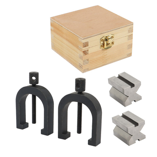 findmall V Block with Clamp Set Hardened Steel 90 Degree Angle Accuracy V Block Set 1-5/8 x 1-1/4 x 1-1/4 Multi-use Gauge Gage Machinist Tool with Wooden Case