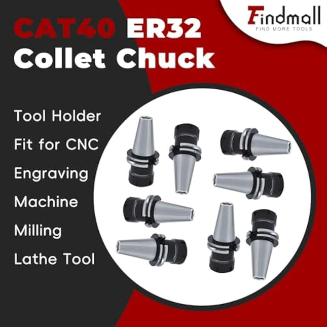 Findmall CAT40-ER32 Collet Chuck 2.76 Inch Gage Length 8pcs Collet Chuck Set Fit for CNC Engraving Machine and Milling Lathe Tool