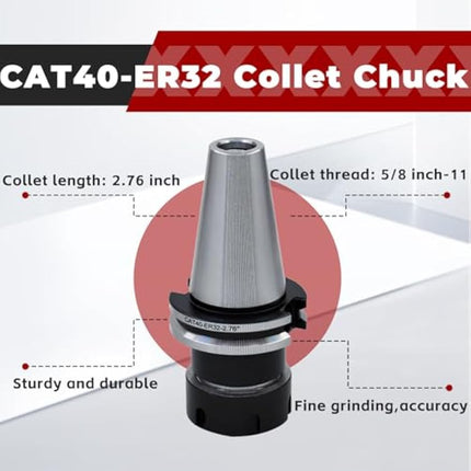 Findmall CAT40-ER32 Collet Chuck 2.76 Inch Gage Length 8pcs Collet Chuck Set Fit for CNC Engraving Machine and Milling Lathe Tool