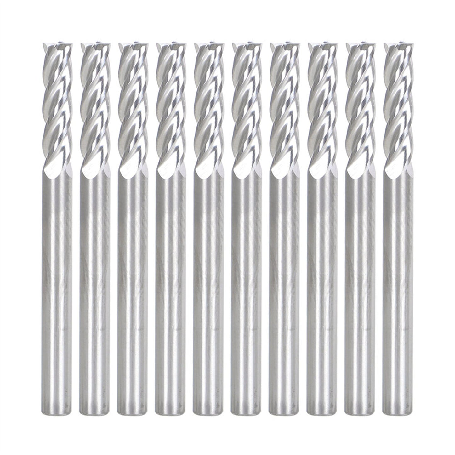 findmall 10Pcs 1/8 Inch Helix Carbide End Mill 4 Flute 1/2 Inch Length of Cut Fit for Aluminum Cut Non-Ferrous Metal Upcut CNC Spiral Router Bit