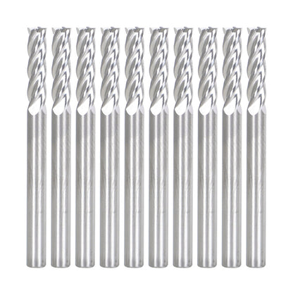 findmall 10Pcs 1/8 Inch Helix Carbide End Mill 4 Flute 1/2 Inch Length of Cut Fit for Aluminum Cut Non-Ferrous Metal Upcut CNC Spiral Router Bit