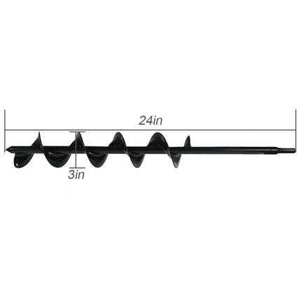 Auger Drill Bit, 3 x 24 Inch Garden Planting Auger Drill Bit for Planting, Auger Post Hole Digger for Planting Bulbs Flower Planting Auger Bit, 3/8 Inch Hex Drive Drill Auger Bit (Black, Solid)