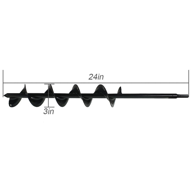 Auger Drill Bit, 3 x 24 Inch Garden Planting Auger Drill Bit for Planting, Auger Post Hole Digger for Planting Bulbs Flower Planting Auger Bit, 3/8 Inch Hex Drive Drill Auger Bit (Black, Solid)