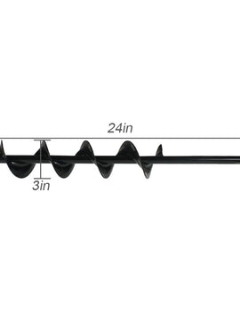 Auger Drill Bit, 3 x 24 Inch Garden Planting Auger Drill Bit for Planting, Auger Post Hole Digger for Planting Bulbs Flower Planting Auger Bit, 3/8 Inch Hex Drive Drill Auger Bit (Black, Solid)
