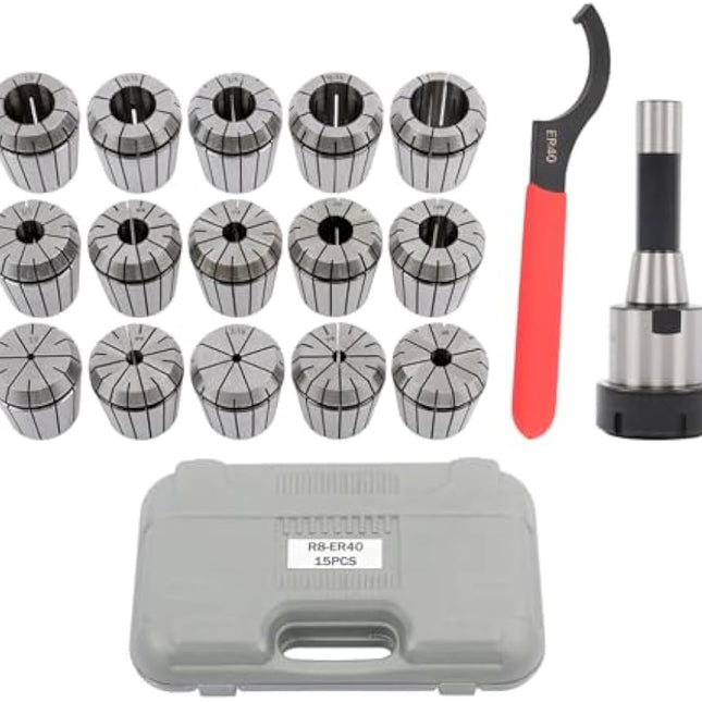 Findmall 15Pc 1-/8-1 ER40 Collet Set R8 Shank Chuck Holder | Fit for CNC Milling Lathe