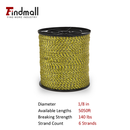 Findmall 1/8" 6-Strand Stainless Steel Electric Fence Wire, Portable Polywire Fencing Rope Line for Horse, Cattle & Livestock