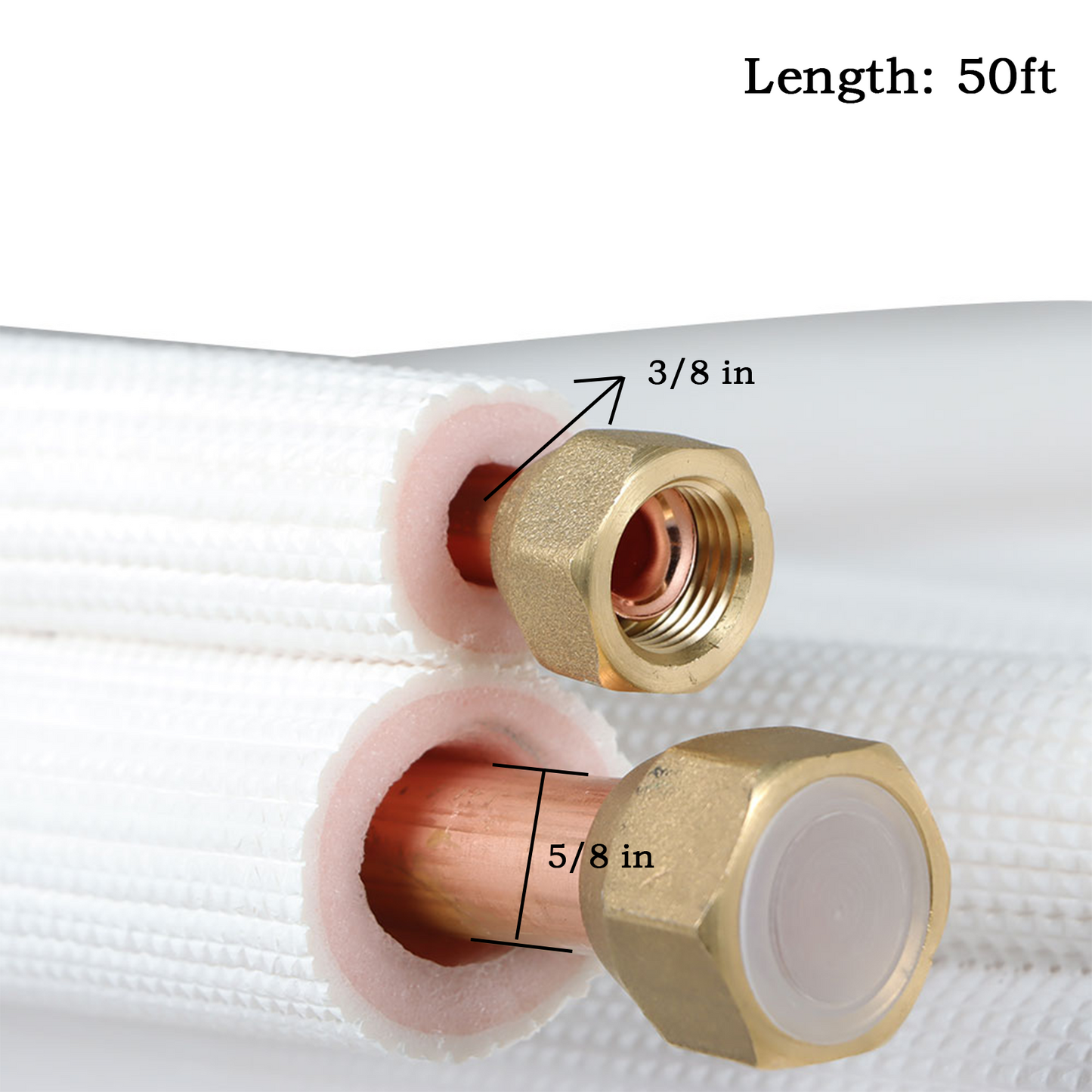 findmall 50FT Air Conditioning Copper Tubing Hose Extension 3/8" and 5/8" Twin Copper Hoses Insulated Copper Hoses Fit for Mini Split Air Conditioner