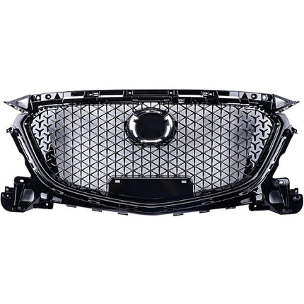 Findmall Front Upper Honeycomb Grille for 2017-2018 Mazda 3, Black, Without Sensor Hole