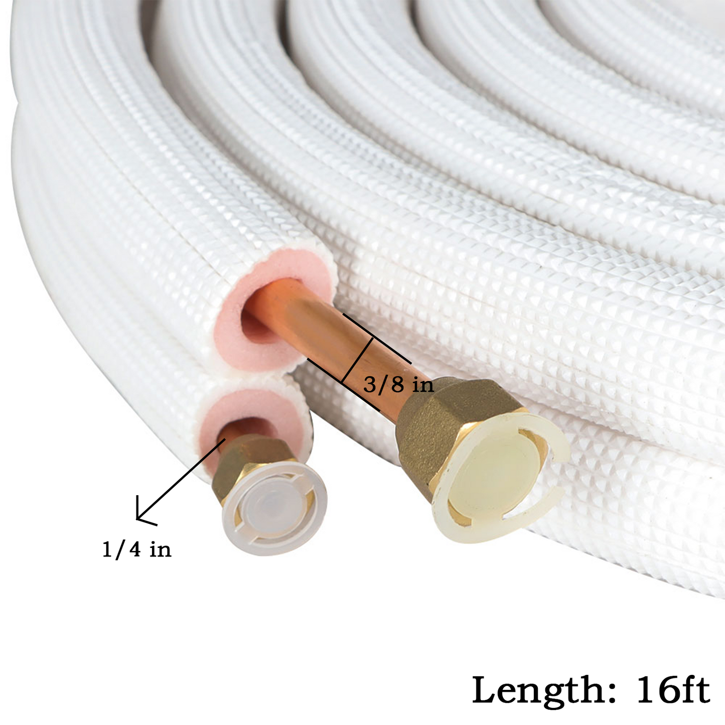 findmall 16FT Air Conditioning Copper Tubing Hose Extension 1/4" and 3/8" Twin Copper Hoses Insulated Copper Hoses Fit for Mini Split Air Conditioner