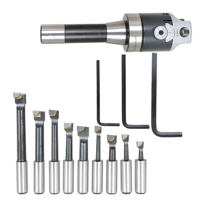 findmall 2" BORING HEAD WITH STRAIGHT R8 SHANK AND 9 PC 1/2" BORING BAR SET